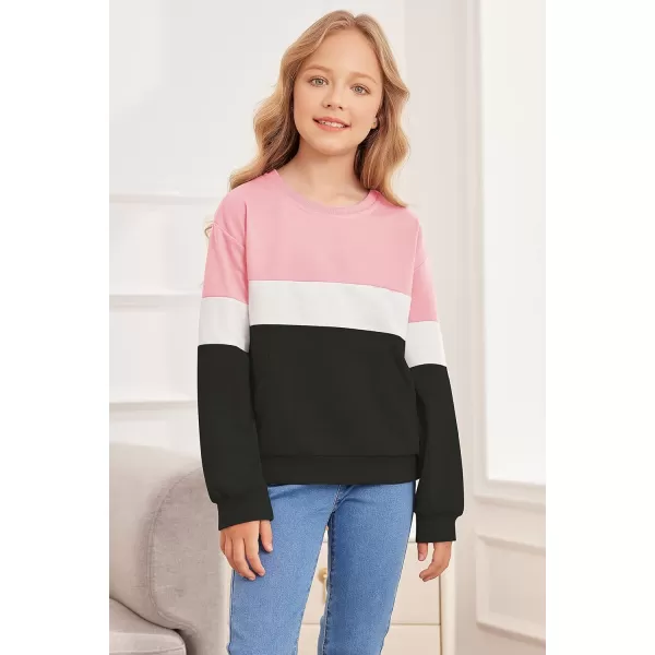 Arshiner Girls Color Block Sweatshirts Tops Kids Crewneck Long Sleeve Lightweight Pullover Hoodies