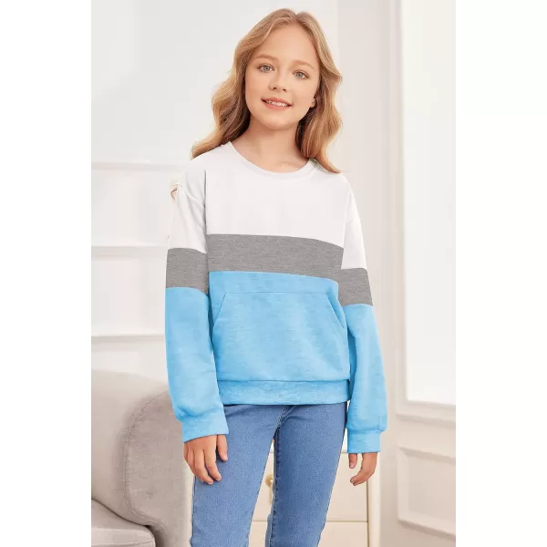 Arshiner Girls Color Block Sweatshirts Tops Kids Crewneck Long Sleeve Lightweight Pullover Hoodies