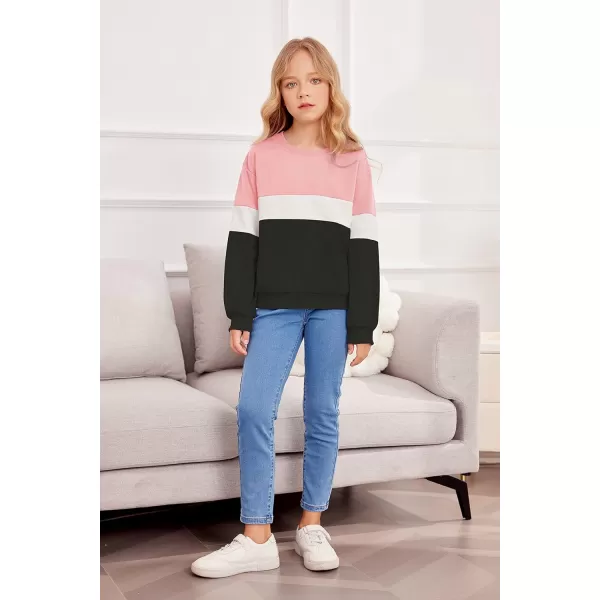 Arshiner Girls Color Block Sweatshirts Tops Kids Crewneck Long Sleeve Lightweight Pullover Hoodies