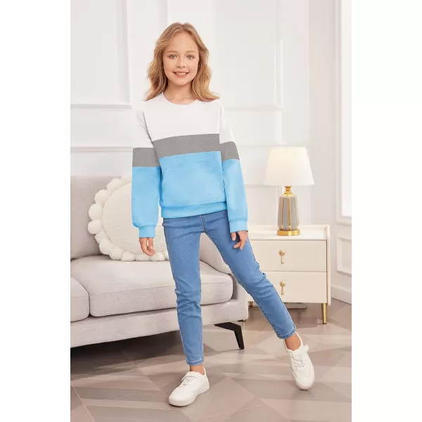 Arshiner Girls Color Block Sweatshirts Tops Kids Crewneck Long Sleeve Lightweight Pullover Hoodies