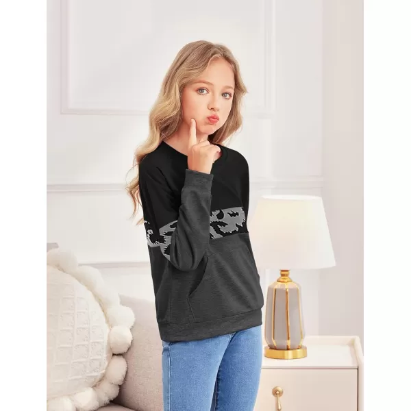 Arshiner Girls Color Block Sweatshirts Tops Kids Crewneck Long Sleeve Lightweight Pullover Hoodies