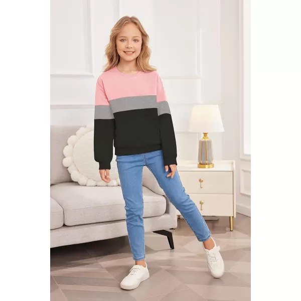 Arshiner Girls Color Block Sweatshirts Tops Kids Crewneck Long Sleeve Lightweight Pullover Hoodies