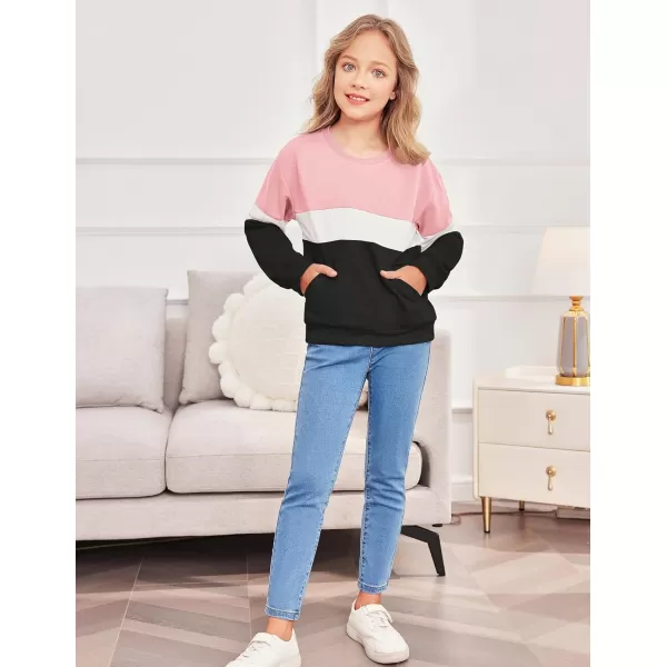 Arshiner Girls Color Block Sweatshirts Tops Kids Crewneck Long Sleeve Lightweight Pullover Hoodies