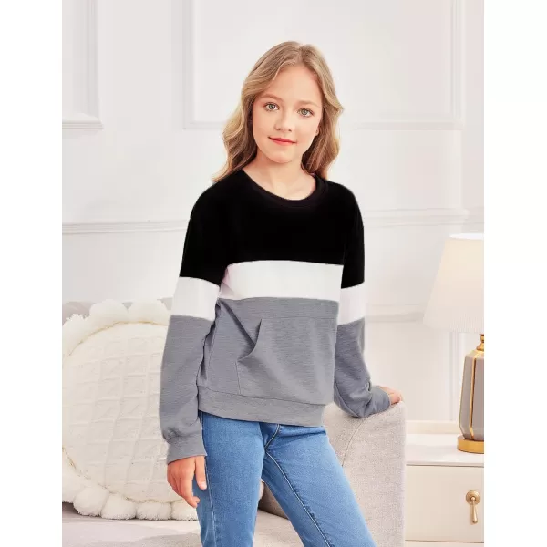 Arshiner Girls Color Block Sweatshirts Tops Kids Crewneck Long Sleeve Lightweight Pullover Hoodies