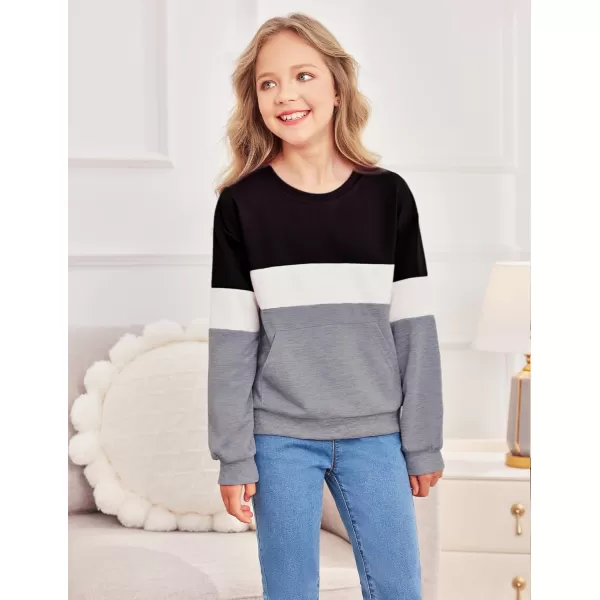 Arshiner Girls Color Block Sweatshirts Tops Kids Crewneck Long Sleeve Lightweight Pullover Hoodies