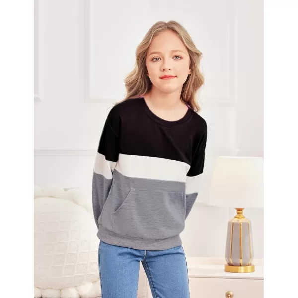Arshiner Girls Color Block Sweatshirts Tops Kids Crewneck Long Sleeve Lightweight Pullover Hoodies