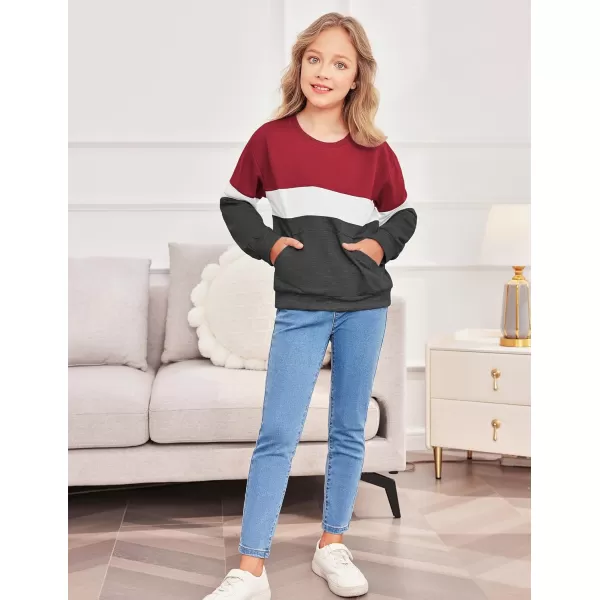 Arshiner Girls Color Block Sweatshirts Tops Kids Crewneck Long Sleeve Lightweight Pullover Hoodies