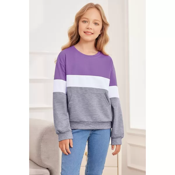 Arshiner Girls Color Block Sweatshirts Tops Kids Crewneck Long Sleeve Lightweight Pullover Hoodies