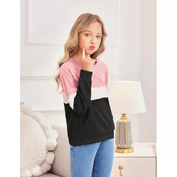 Arshiner Girls Color Block Sweatshirts Tops Kids Crewneck Long Sleeve Lightweight Pullover Hoodies