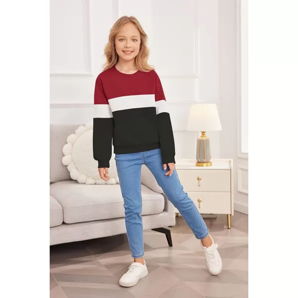 Arshiner Girls Color Block Sweatshirts Tops Kids Crewneck Long Sleeve Lightweight Pullover Hoodies