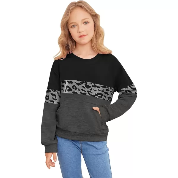 Arshiner Girls Color Block Sweatshirts Tops Kids Crewneck Long Sleeve Lightweight Pullover Hoodies