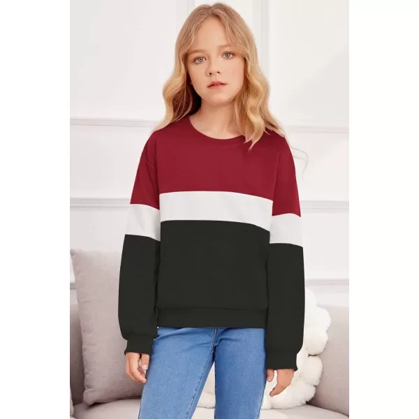 Arshiner Girls Color Block Sweatshirts Tops Kids Crewneck Long Sleeve Lightweight Pullover Hoodies