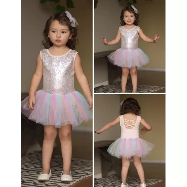 Arshiner Girls Dance Tutu Dress Sparkly Sequin Ballet Leotards Cross Back Ballerina Costumes for Toddler Party
