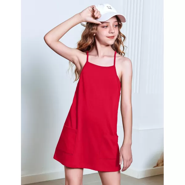 Arshiner Girls Dress with Shorts Casual Summer Spaghetti Straps One Piece Romper Dresses with Pockets for Kid 5-15 Y