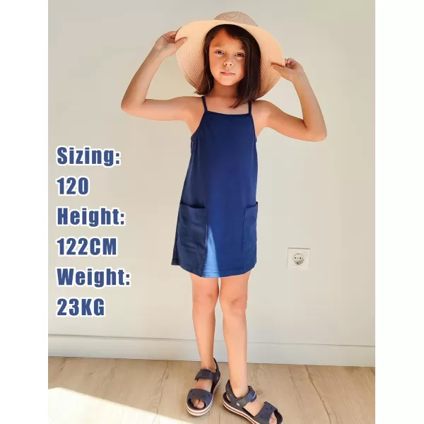 Arshiner Girls Dress with Shorts Casual Summer Spaghetti Straps One Piece Romper Dresses with Pockets for Kid 5-15 Y