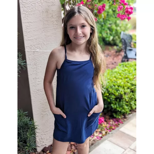 Arshiner Girls Dress with Shorts Casual Summer Spaghetti Straps One Piece Romper Dresses with Pockets for Kid 5-15 Y