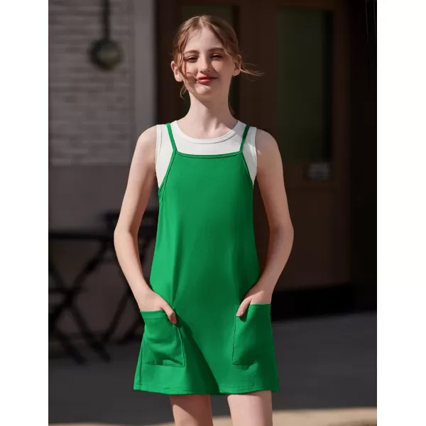 Arshiner Girls Dress with Shorts Casual Summer Spaghetti Straps One Piece Romper Dresses with Pockets for Kid 5-15 Y