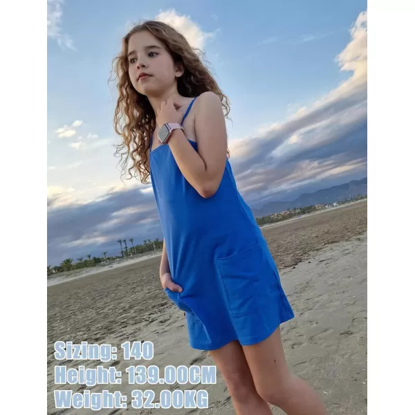 Arshiner Girls Dress with Shorts Casual Summer Spaghetti Straps One Piece Romper Dresses with Pockets for Kid 5-15 Y