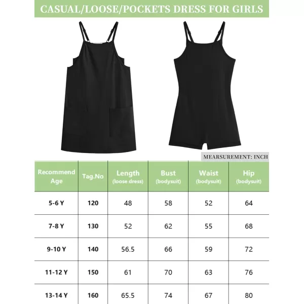 Arshiner Girls Dress with Shorts Casual Summer Spaghetti Straps One Piece Romper Dresses with Pockets for Kid 5-15 Y
