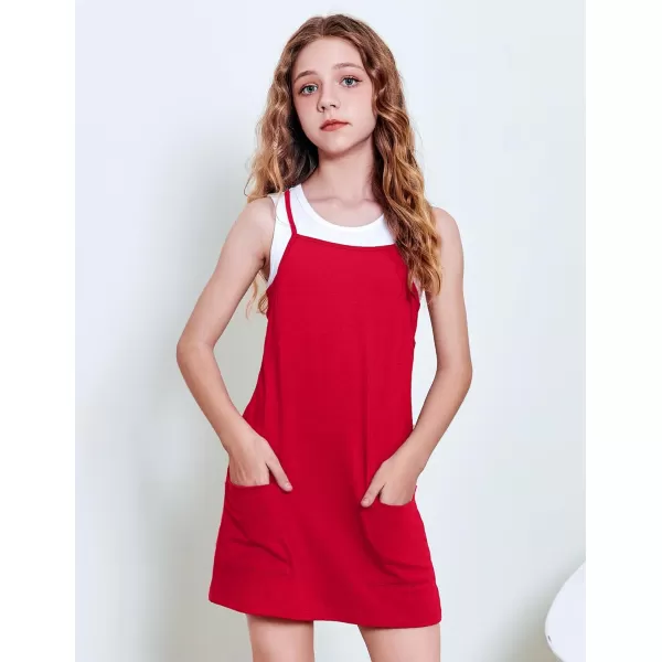 Arshiner Girls Dress with Shorts Casual Summer Spaghetti Straps One Piece Romper Dresses with Pockets for Kid 5-15 Y