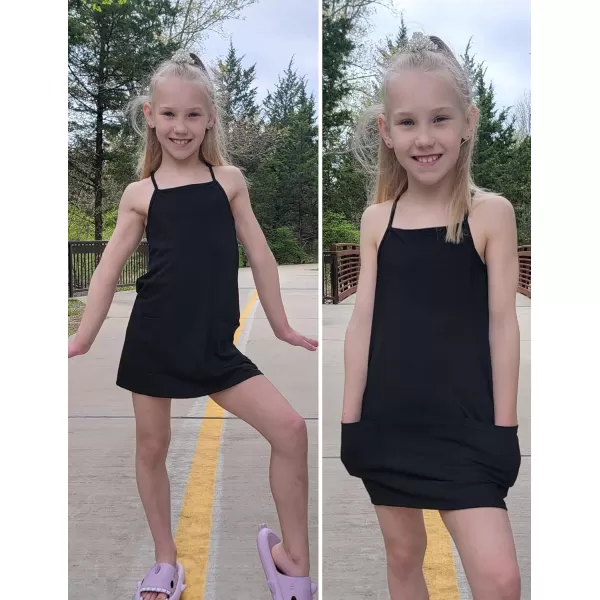 Arshiner Girls Dress with Shorts Casual Summer Spaghetti Straps One Piece Romper Dresses with Pockets for Kid 5-15 Y