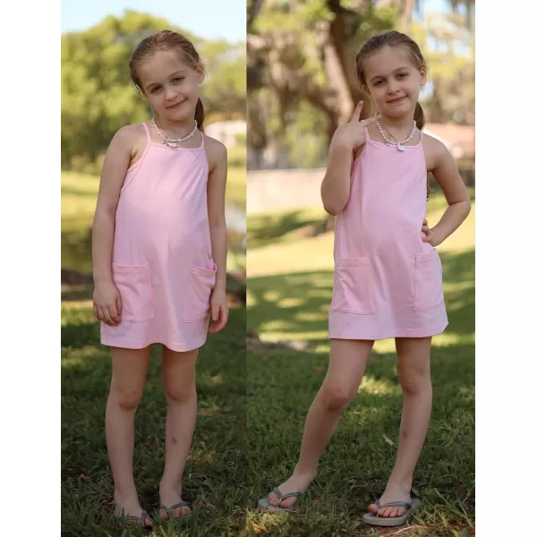Arshiner Girls Dress with Shorts Casual Summer Spaghetti Straps One Piece Romper Dresses with Pockets for Kid 5-15 Y