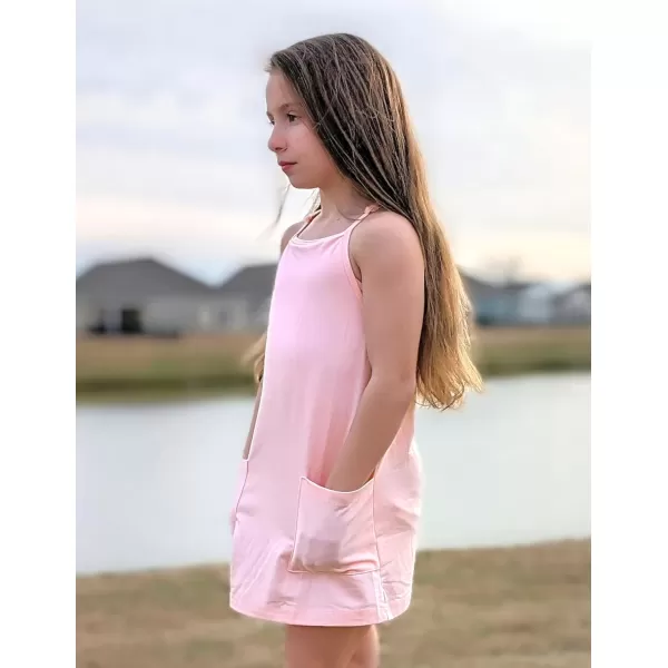 Arshiner Girls Dress with Shorts Casual Summer Spaghetti Straps One Piece Romper Dresses with Pockets for Kid 5-15 Y