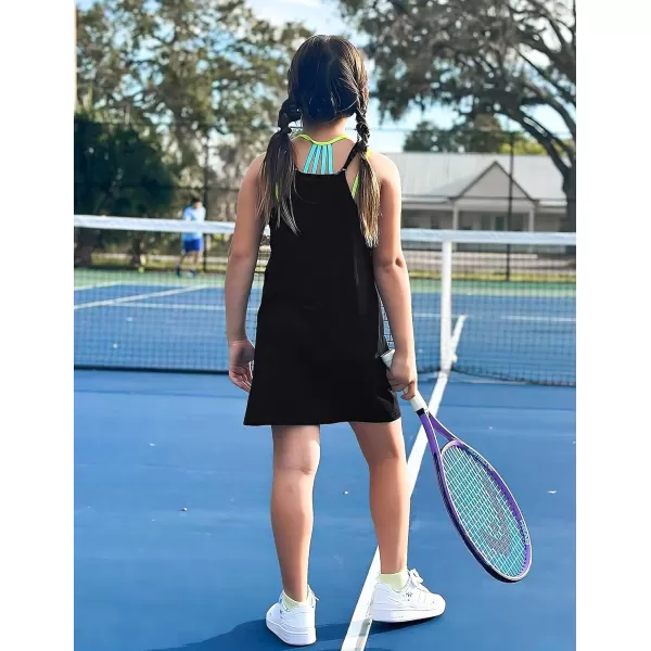 Arshiner Girls Dress with Shorts Casual Summer Spaghetti Straps One Piece Romper Dresses with Pockets for Kid 5-15 Y