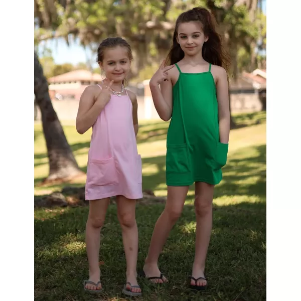 Arshiner Girls Dress with Shorts Casual Summer Spaghetti Straps One Piece Romper Dresses with Pockets for Kid 5-15 Y