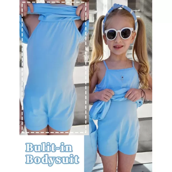 Arshiner Girls Dress with Shorts Casual Summer Spaghetti Straps One Piece Romper Dresses with Pockets for Kid 5-15 Y
