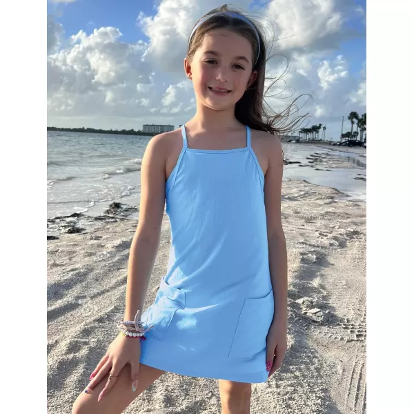 Arshiner Girls Dress with Shorts Casual Summer Spaghetti Straps One Piece Romper Dresses with Pockets for Kid 5-15 Y