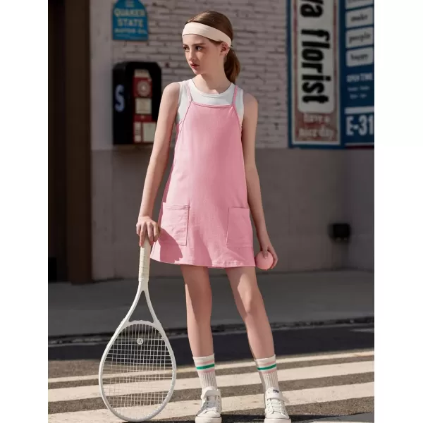 Arshiner Girls Dress with Shorts Casual Summer Spaghetti Straps One Piece Romper Dresses with Pockets for Kid 5-15 Y