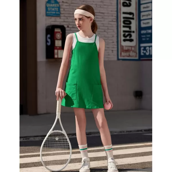 Arshiner Girls Dress with Shorts Casual Summer Spaghetti Straps One Piece Romper Dresses with Pockets for Kid 5-15 Y