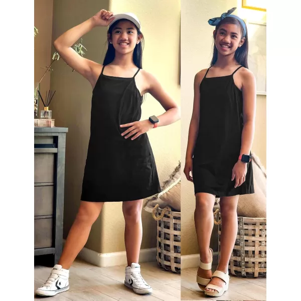 Arshiner Girls Dress with Shorts Casual Summer Spaghetti Straps One Piece Romper Dresses with Pockets for Kid 5-15 Y