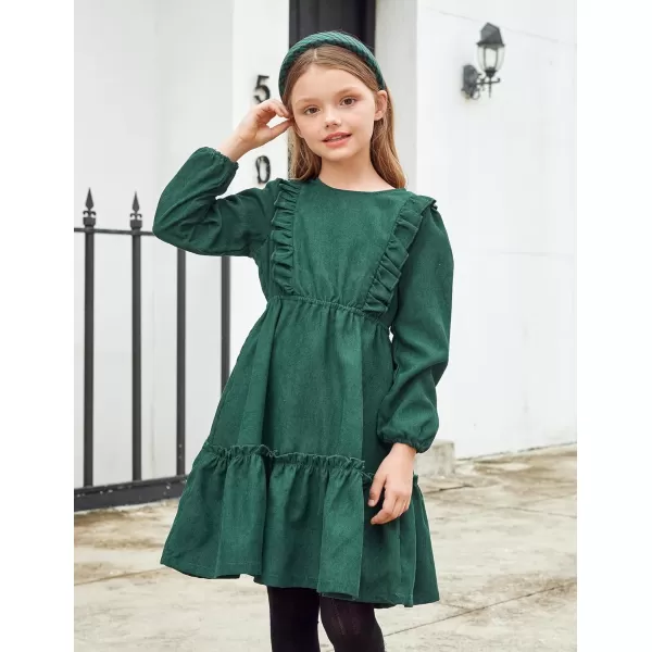 Arshiner Girls Dresses Casual A-line Ruffled Button Long Sleeve Corduroy Swing Dress