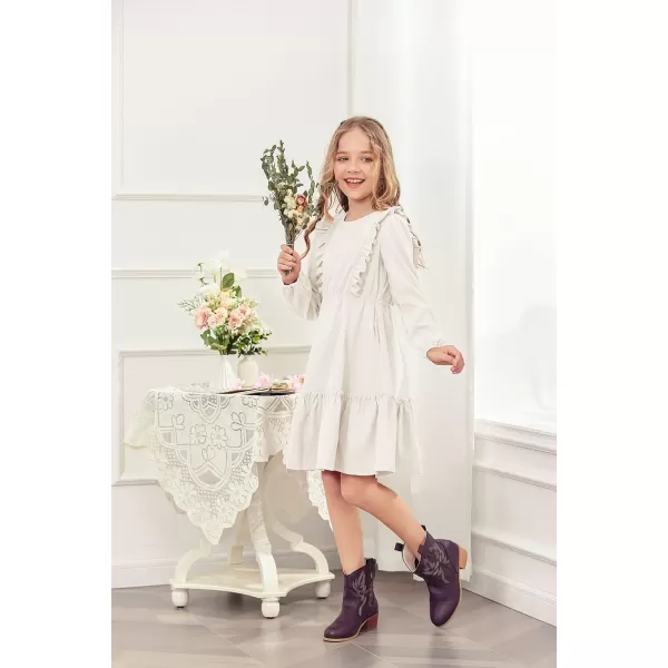 Arshiner Girls Dresses Casual A-line Ruffled Button Long Sleeve Corduroy Swing Dress