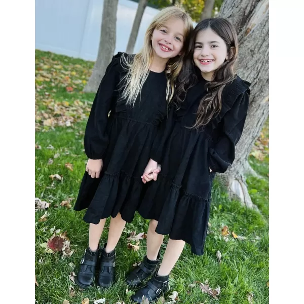 Arshiner Girls Dresses Casual A-line Ruffled Button Long Sleeve Corduroy Swing Dress