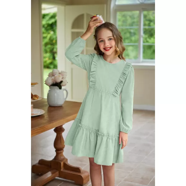 Arshiner Girls Dresses Casual A-line Ruffled Button Long Sleeve Corduroy Swing Dress