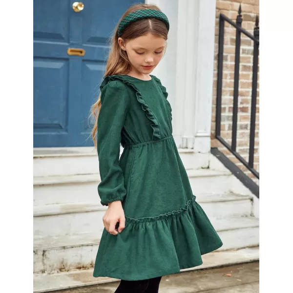 Arshiner Girls Dresses Casual A-line Ruffled Button Long Sleeve Corduroy Swing Dress