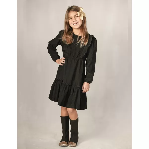 Arshiner Girls Dresses Casual A-line Ruffled Button Long Sleeve Corduroy Swing Dress