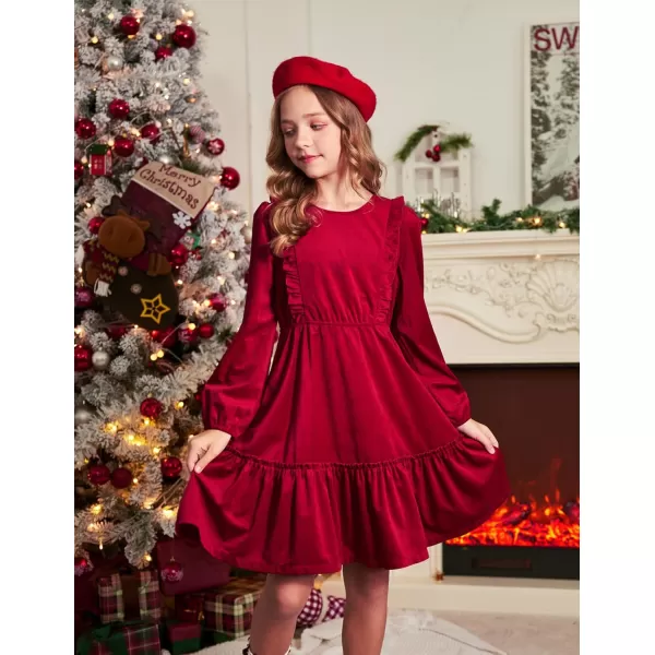 Arshiner Girls Dresses Casual A-line Ruffled Button Long Sleeve Corduroy Swing Dress