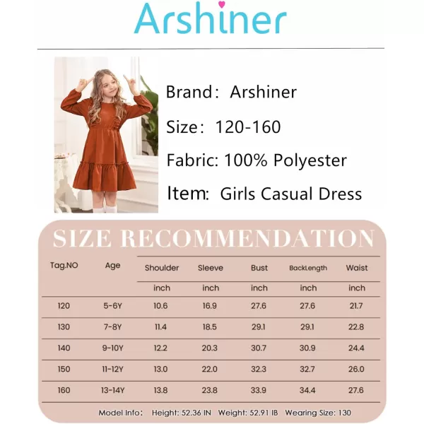 Arshiner Girls Dresses Casual A-line Ruffled Button Long Sleeve Corduroy Swing Dress