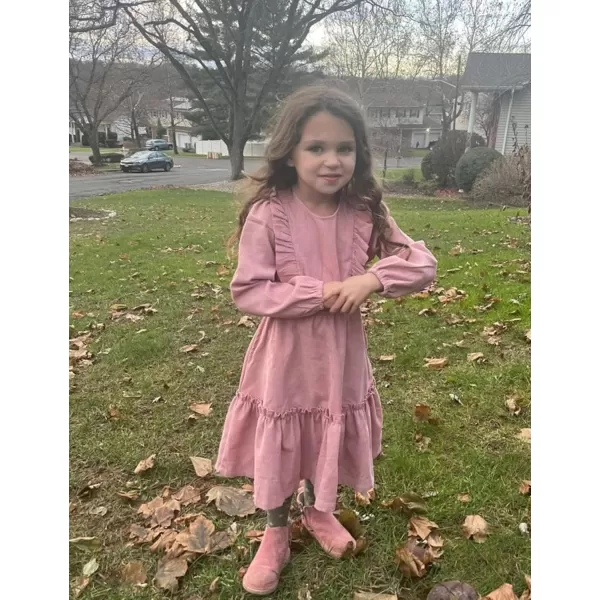 Arshiner Girls Dresses Casual A-line Ruffled Button Long Sleeve Corduroy Swing Dress