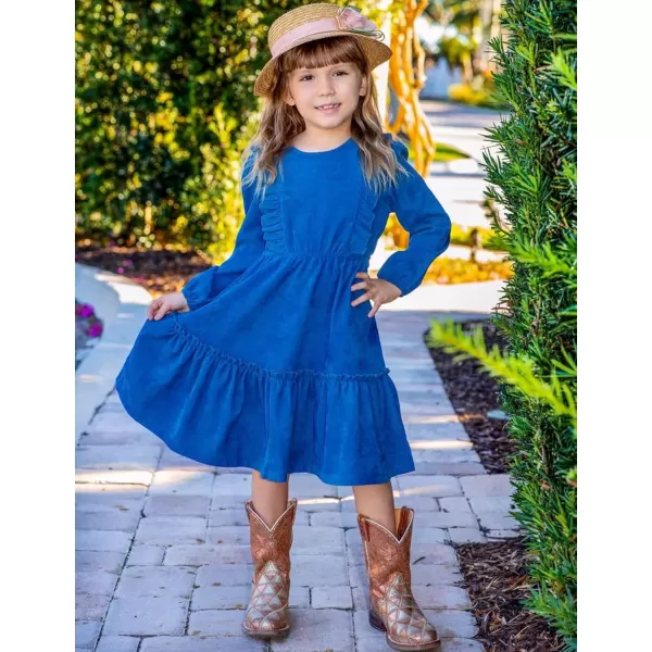 Arshiner Girls Dresses Casual A-line Ruffled Button Long Sleeve Corduroy Swing Dress
