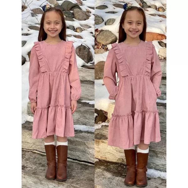 Arshiner Girls Dresses Casual A-line Ruffled Button Long Sleeve Corduroy Swing Dress