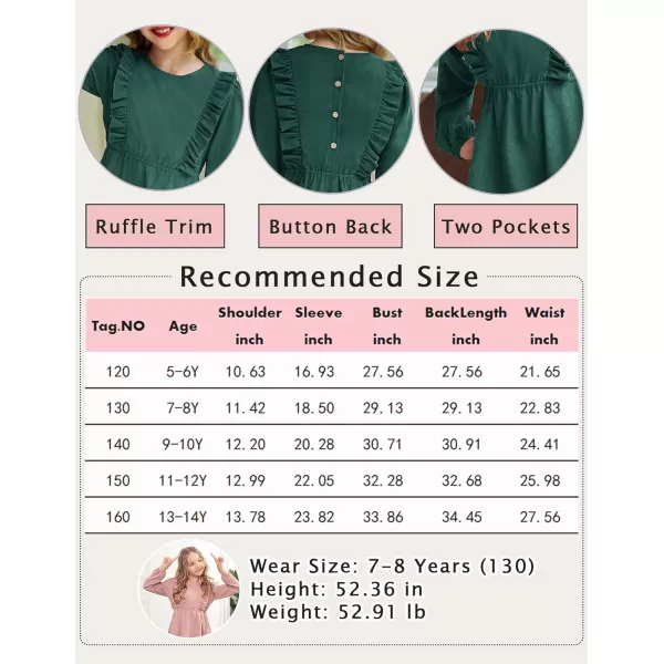 Arshiner Girls Dresses Casual A-line Ruffled Button Long Sleeve Corduroy Swing Dress