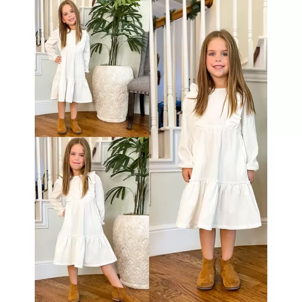 Arshiner Girls Dresses Casual A-line Ruffled Button Long Sleeve Corduroy Swing Dress