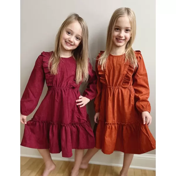 Arshiner Girls Dresses Casual A-line Ruffled Button Long Sleeve Corduroy Swing Dress