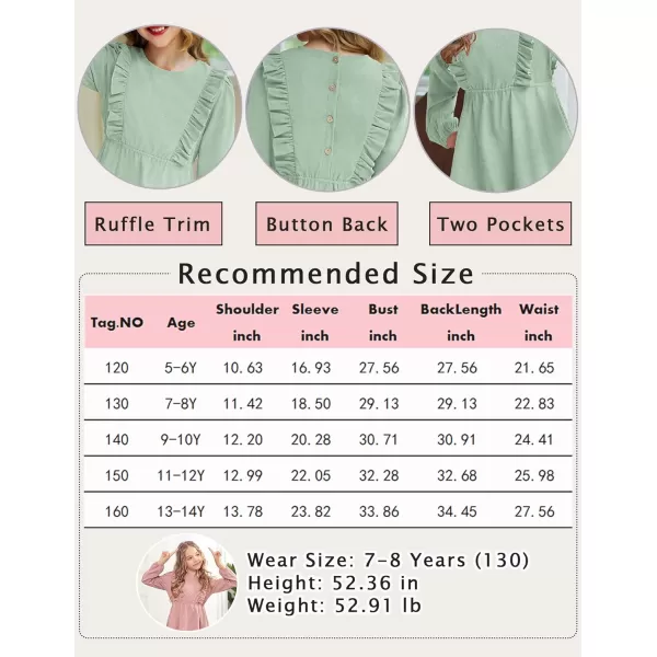 Arshiner Girls Dresses Casual A-line Ruffled Button Long Sleeve Corduroy Swing Dress