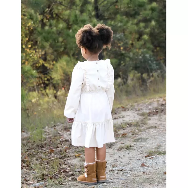 Arshiner Girls Dresses Casual A-line Ruffled Button Long Sleeve Corduroy Swing Dress